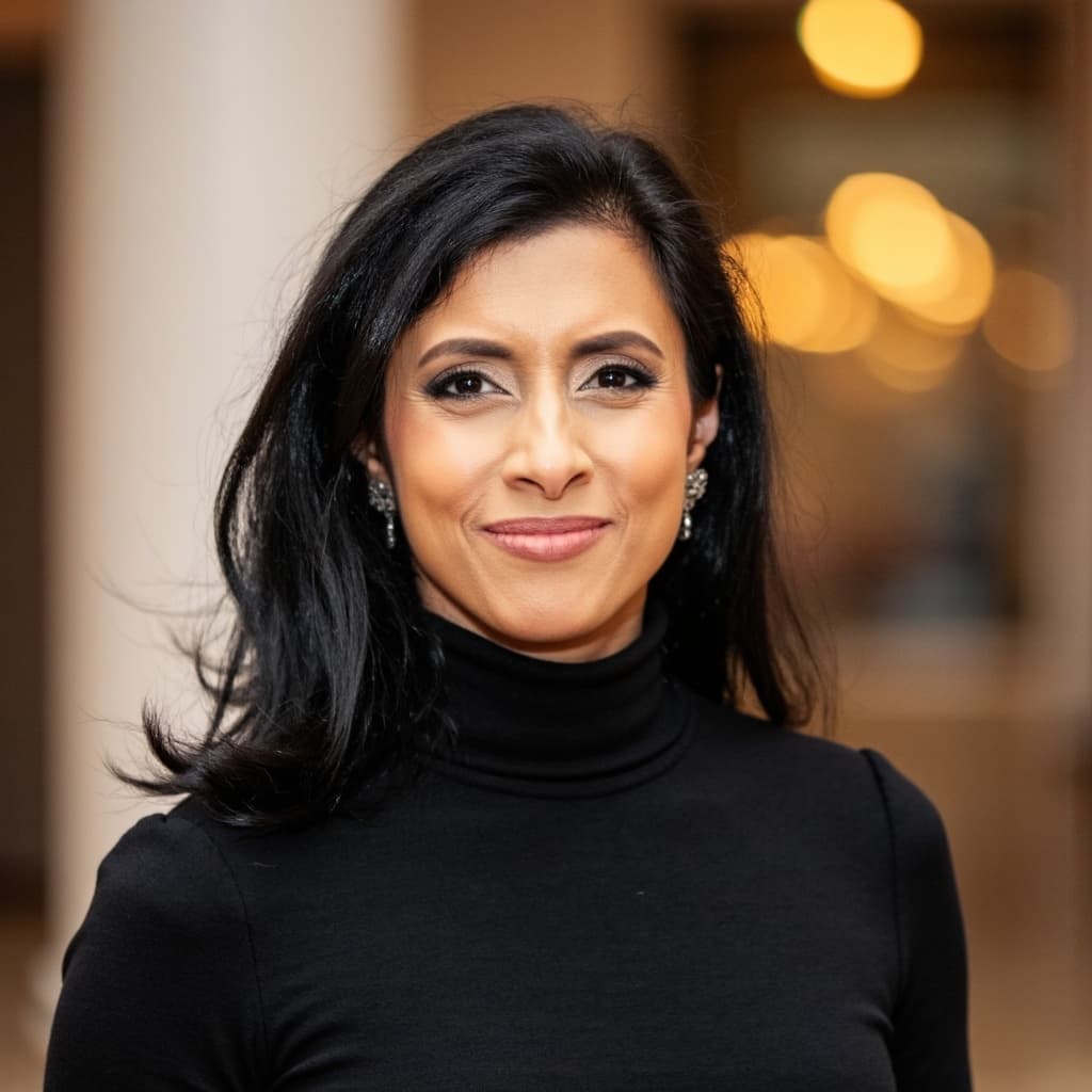 Portrait of Armi Noorata with warm bokeh background